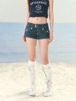Striped Low-Waist Denim Shorts
