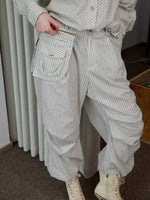 Retro Diagonal Cut Striped Bud Shirt & Cargo Set