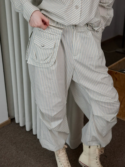 Retro Diagonal Cut Striped Bud Shirt &amp; Cargo Set