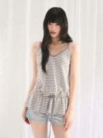 Gray Stripe Drawstring Top