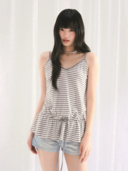 Gray Stripe Drawstring Top