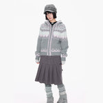 Gray Hooded Zip Knit Cardigan