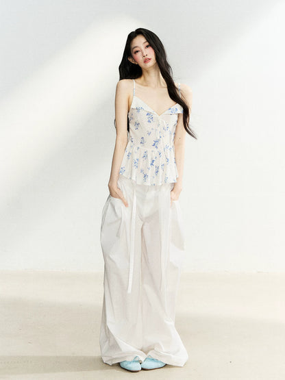 White Floral Tie Cami Top