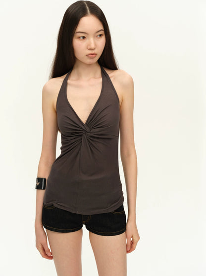 Twist-Front Halter Tank Top