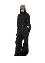 Black Plaid Stand Collar Shirt
