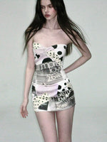 White Vintage Print Satin Skirt