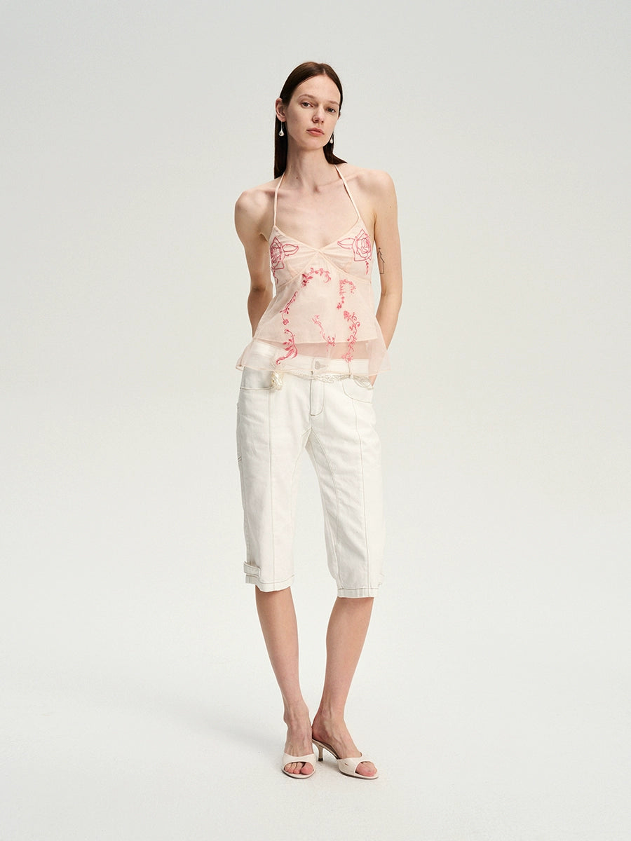 Pink Embroidered Layered A-Line Camisole