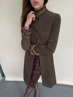 Detachable-Collar Wool-Blend Long Coat