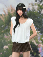 White Puff Sleeve U-neck Top
