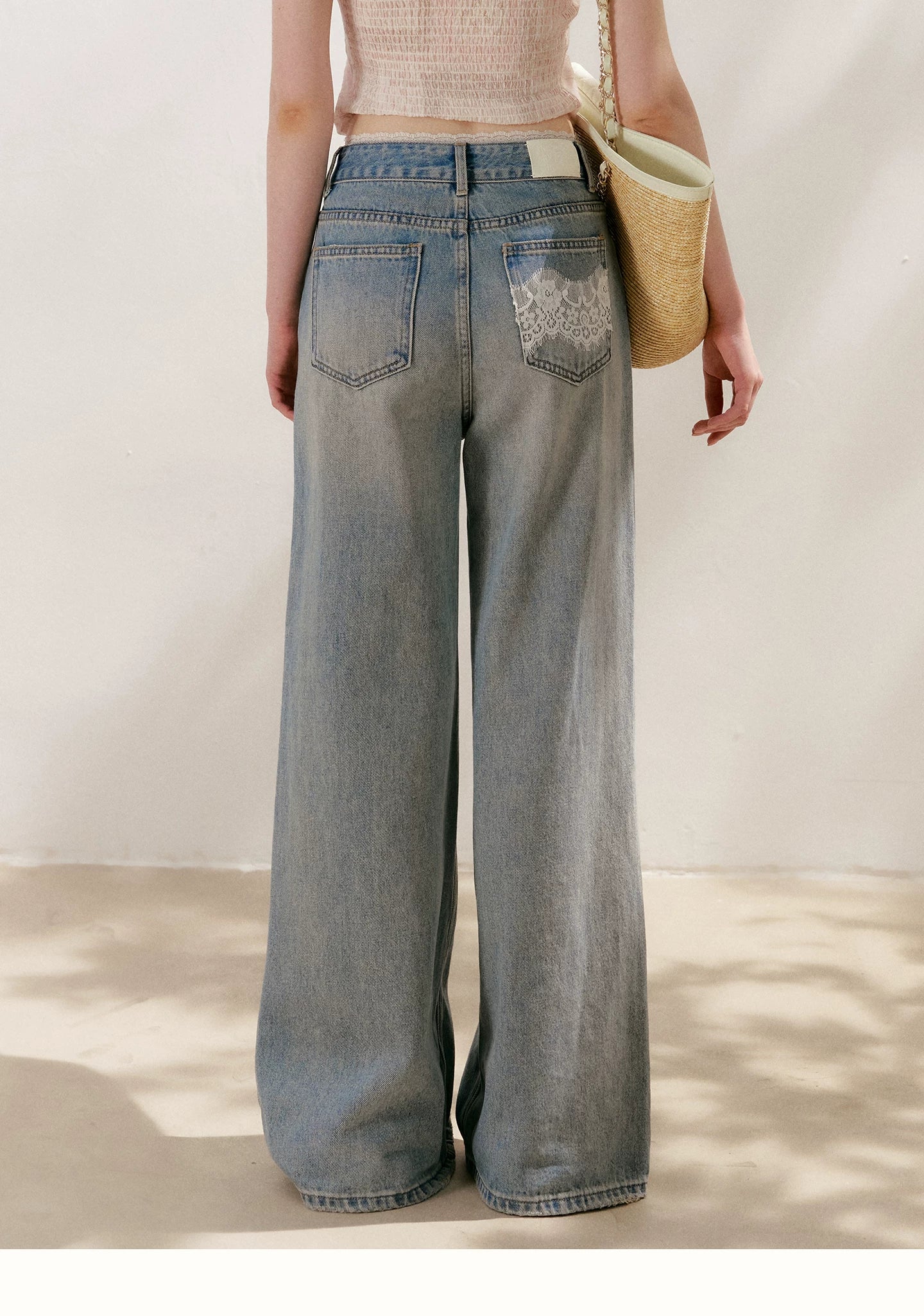 Lace Tie Wide-Leg Jeans