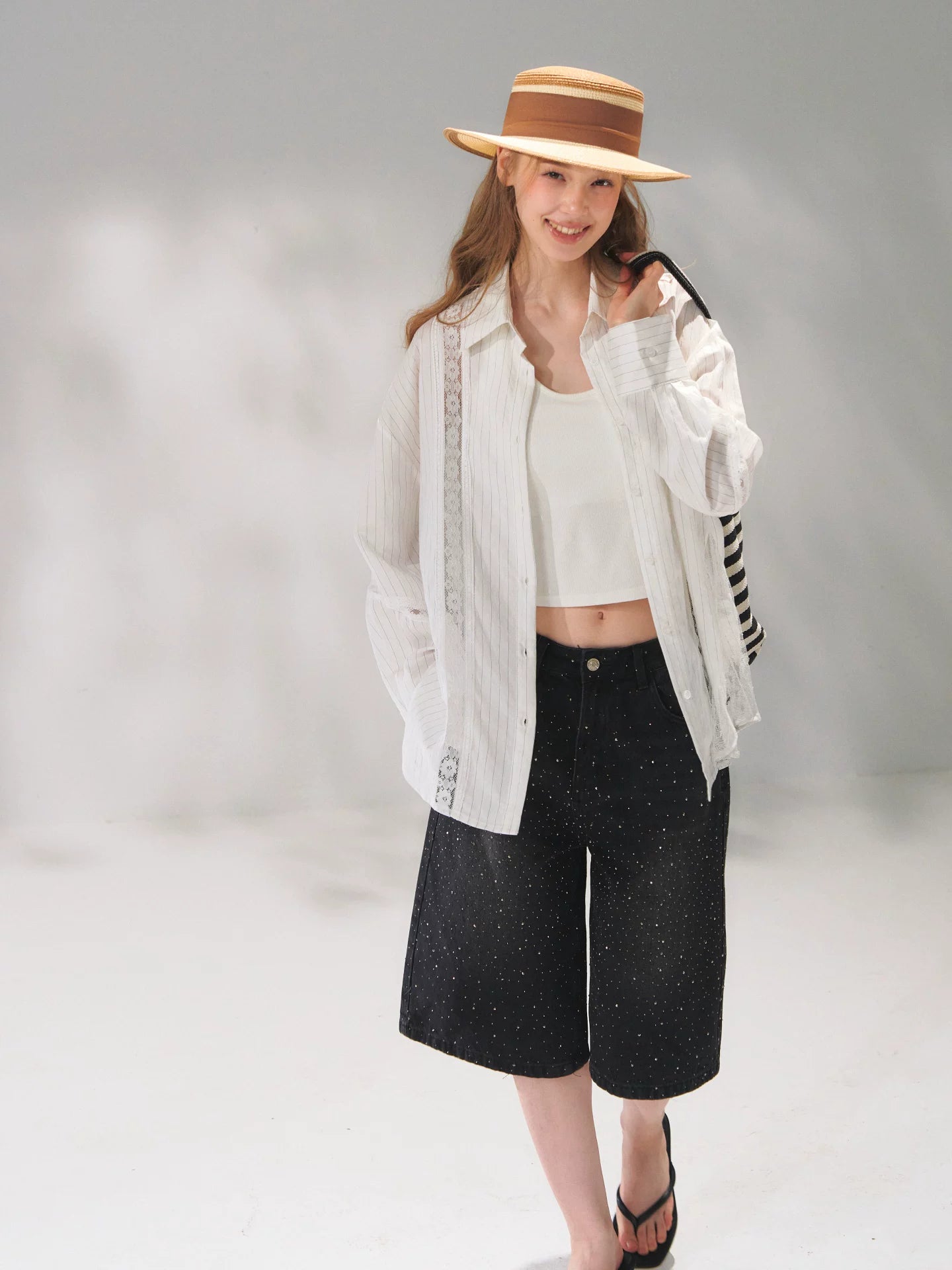 Striped Lace Shirt Set