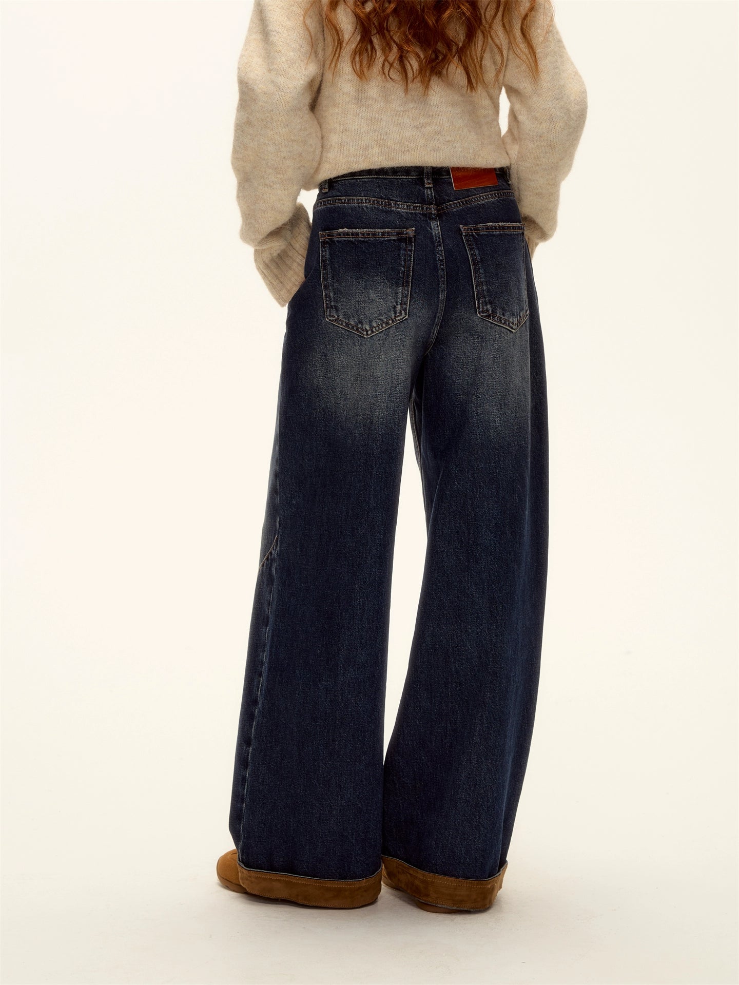 Suede Patchwork Cat-Whisker Wide-Leg Jeans