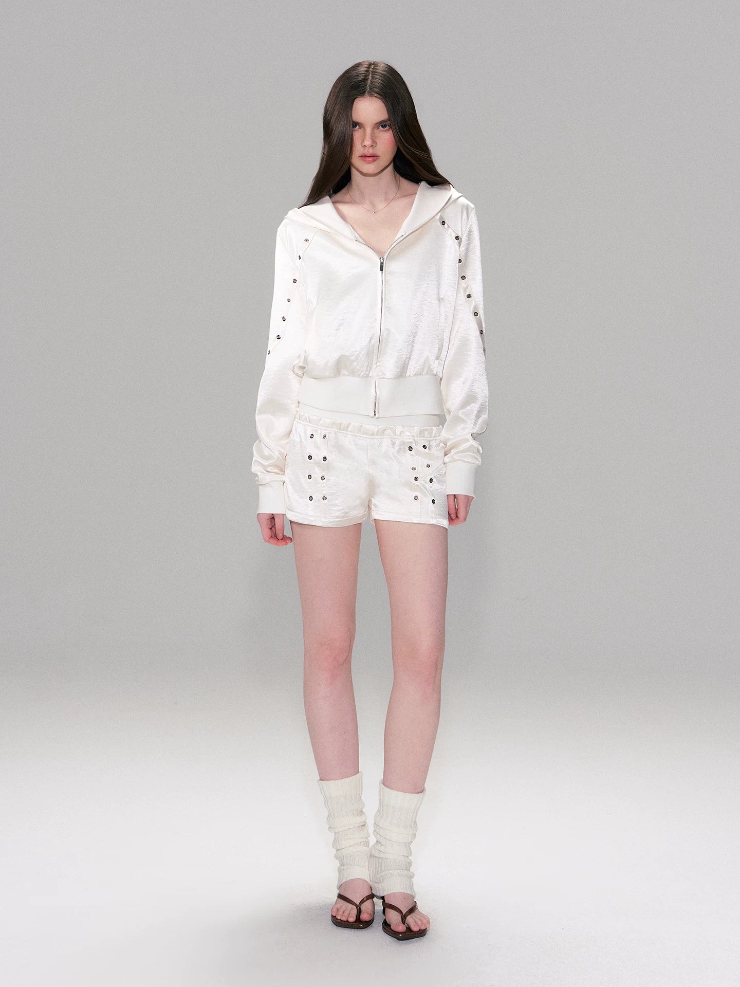 Satin Hoodie Shorts Set