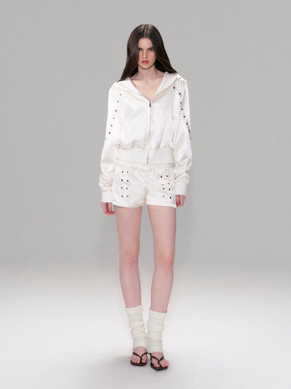 Satin Hoodie Shorts Set