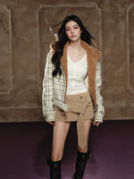 Wool Tweed Faux-Shearling Collar Quilted Jacket