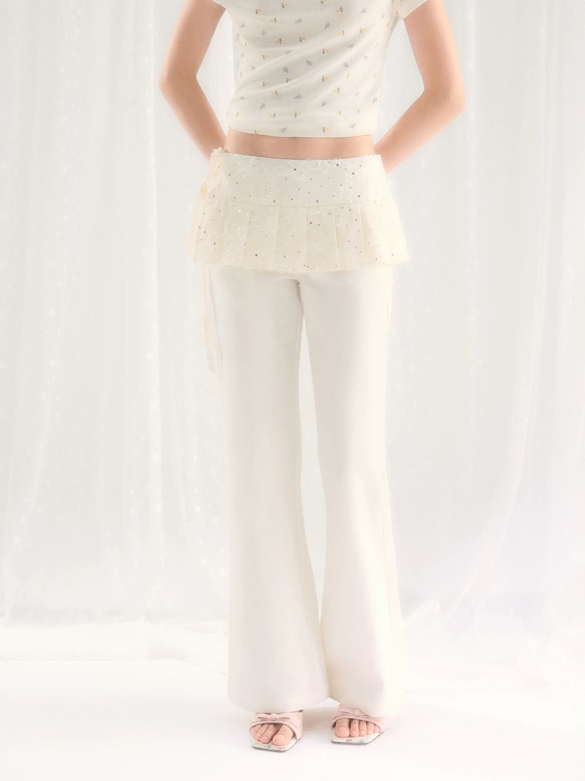 White Sequin Detachable Pants Set