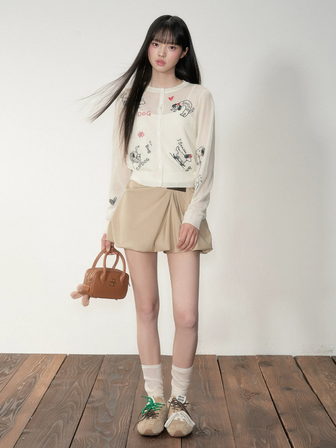 Embroidered Puppy Sun-Protective Knit Cardigan