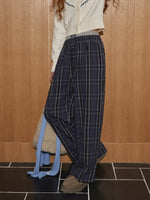 Plaid Double-Waist Relaxed Straight Pants