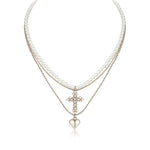 Heart Pearl Cross Necklace Set