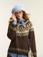 Fair Isle Jacquard Crewneck Knit Sweater