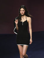 Tweed Galaxy Shimmer Chain Halter Dress & Cardigan Set