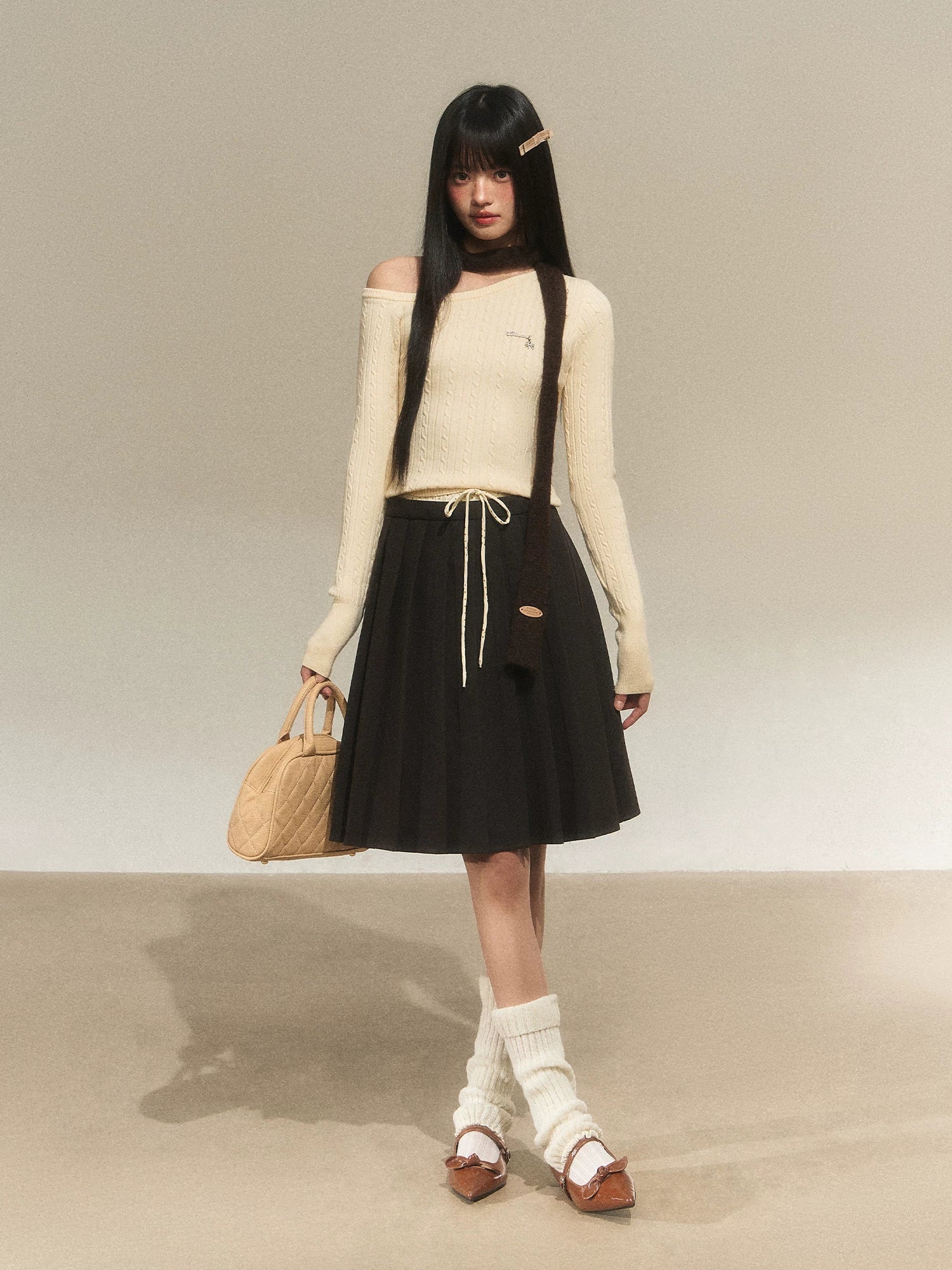 Polka Dot Pleated A-Line Skirt