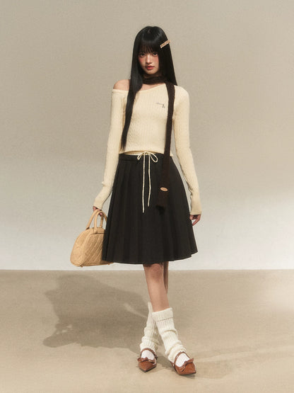 Polka Dot Pleated A-Line Skirt