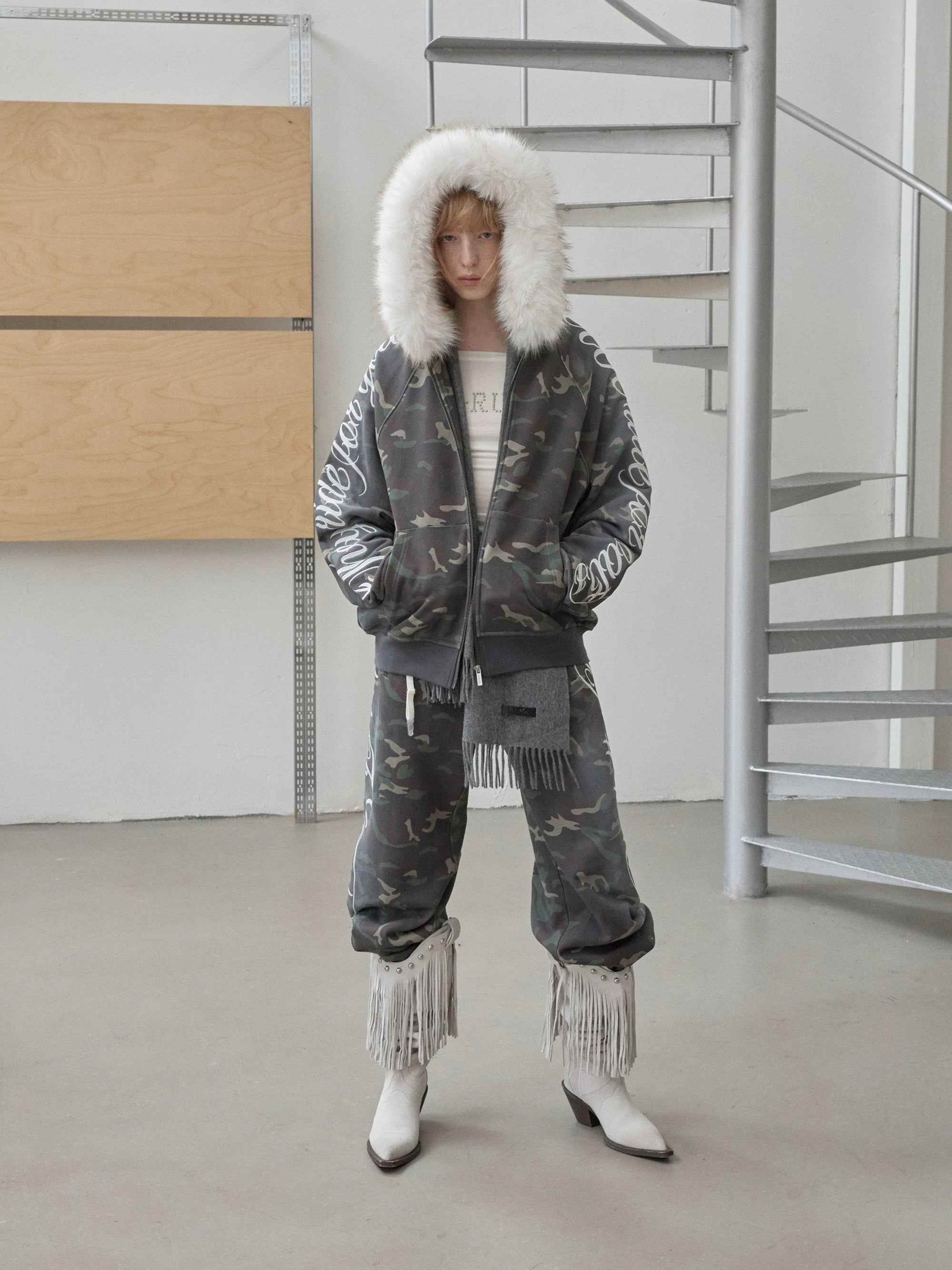 Camo Embroidered Hoodie Sweat Set