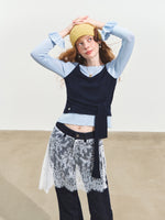 Contrast Tie Crewneck Sweater