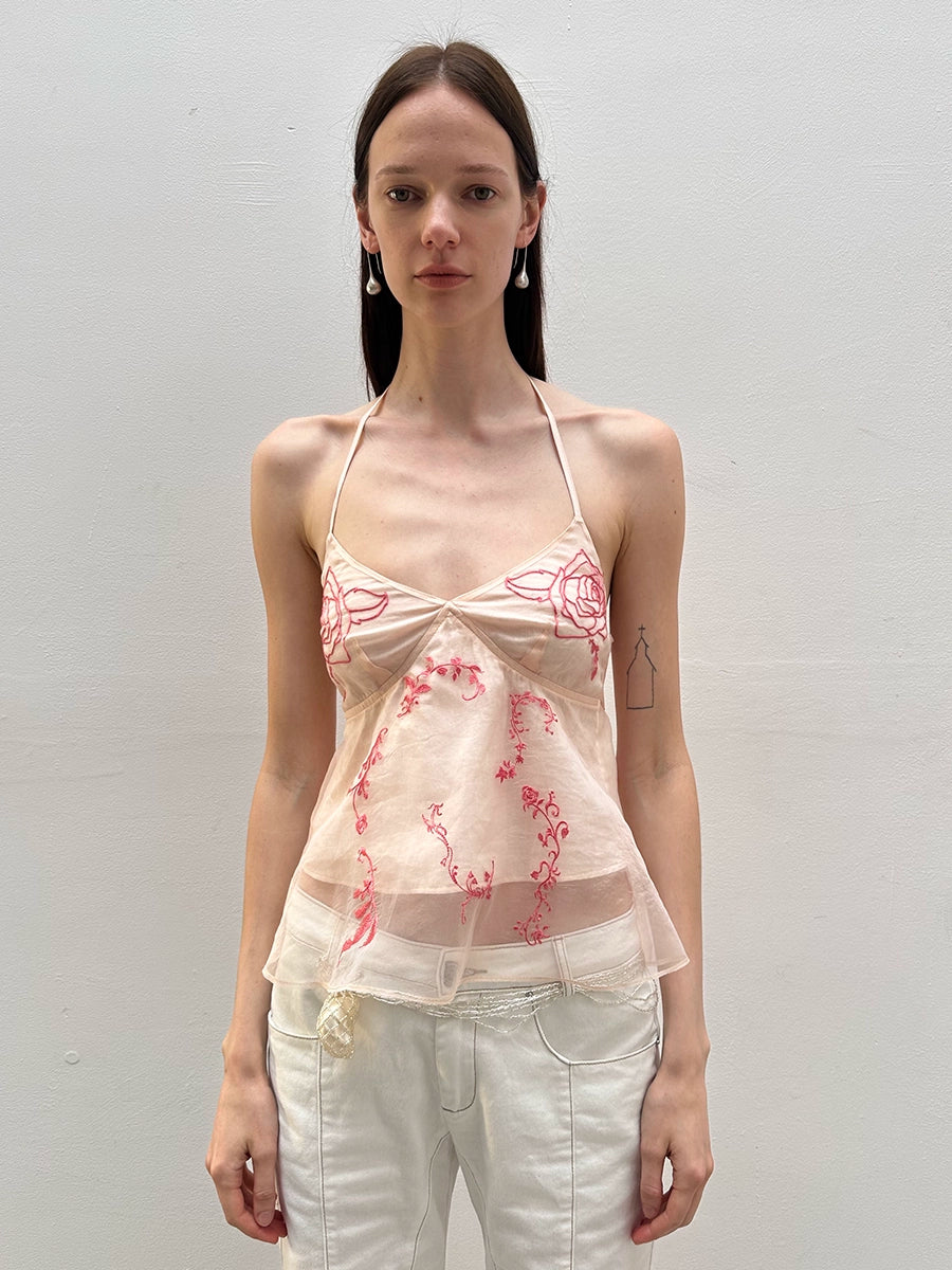 Pink Embroidered Layered A-Line Camisole