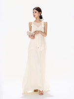 Mesh Panel Ruffle Maxi Dress