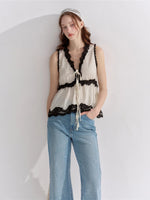 Lace Trim Polka Dot Vest