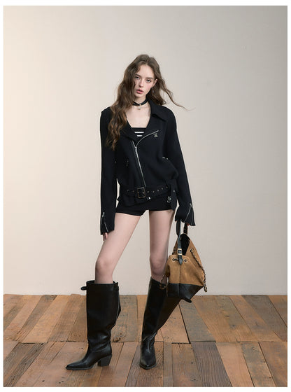 Black &amp; Off-white Heavy Zip Knit Jacket