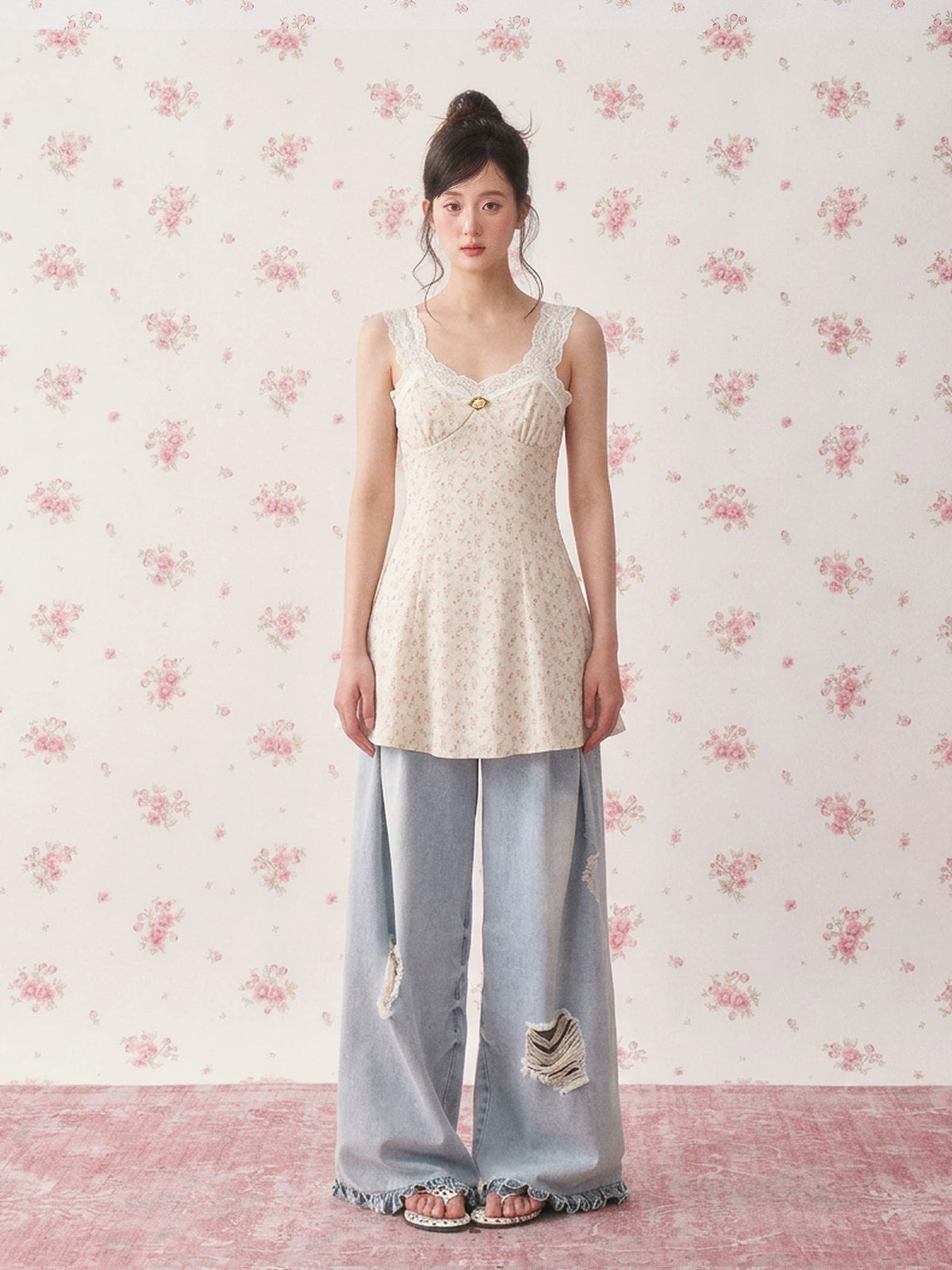 Floral Leopard Lace Slip Dress