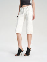 Contrast-Stitch White Cropped Jeans