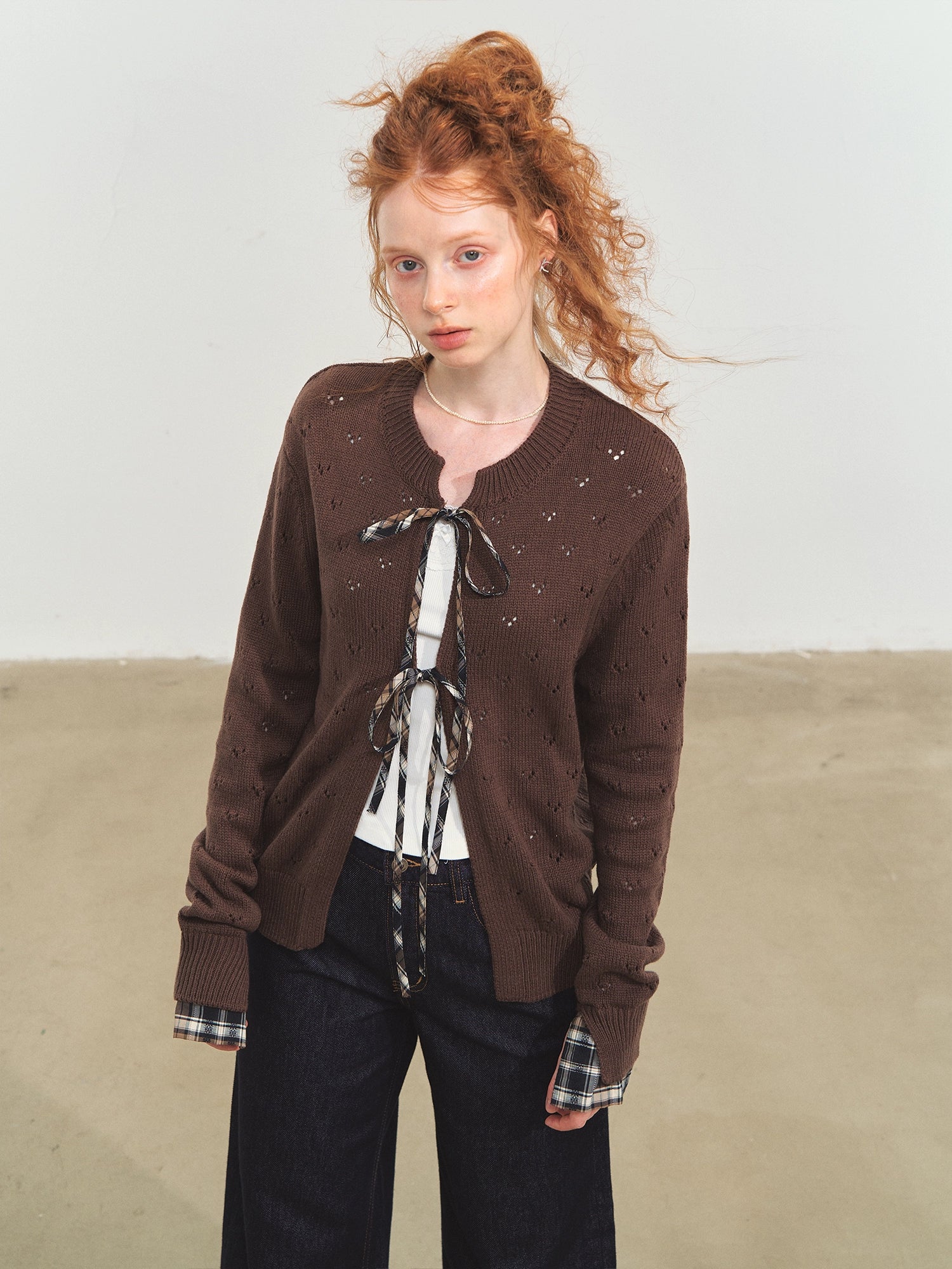 Vintage Plaid Tie Cardigan