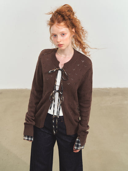 Vintage Plaid Tie Cardigan