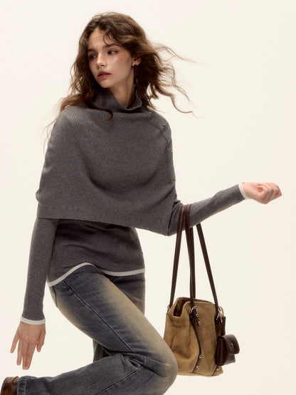 Detachable Cape Turtleneck Knit