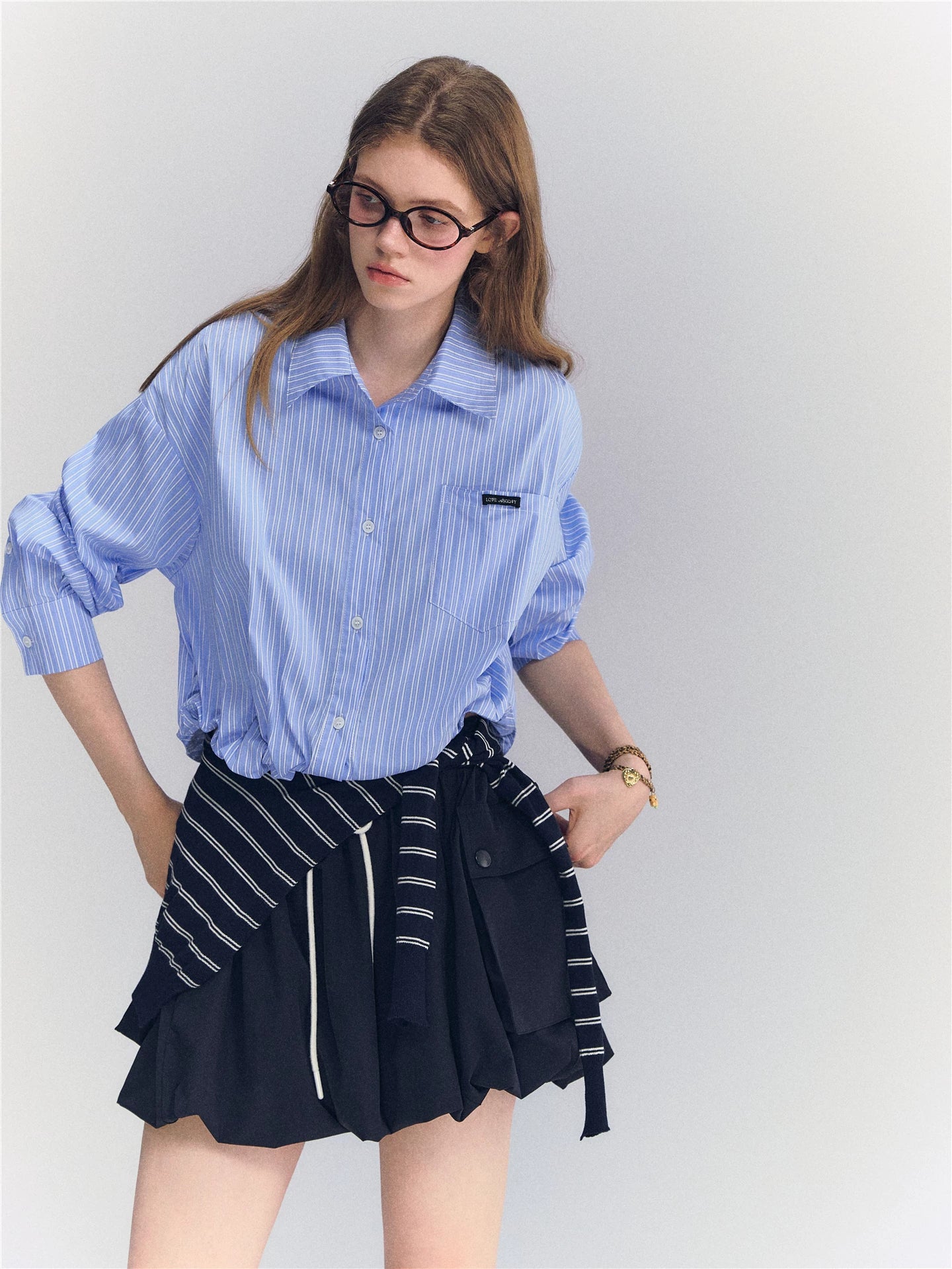 Striped Drawstring Shirt Set