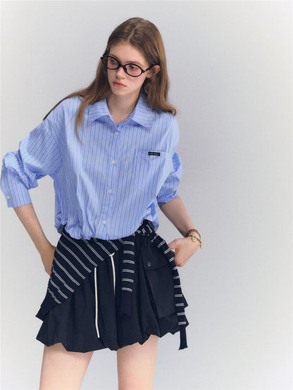 Striped Drawstring Shirt Set