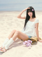 Lace Jacquard Puff Sleeve Top