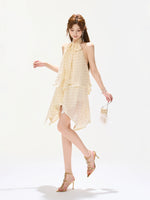 Golden Chiffon Halter Dress