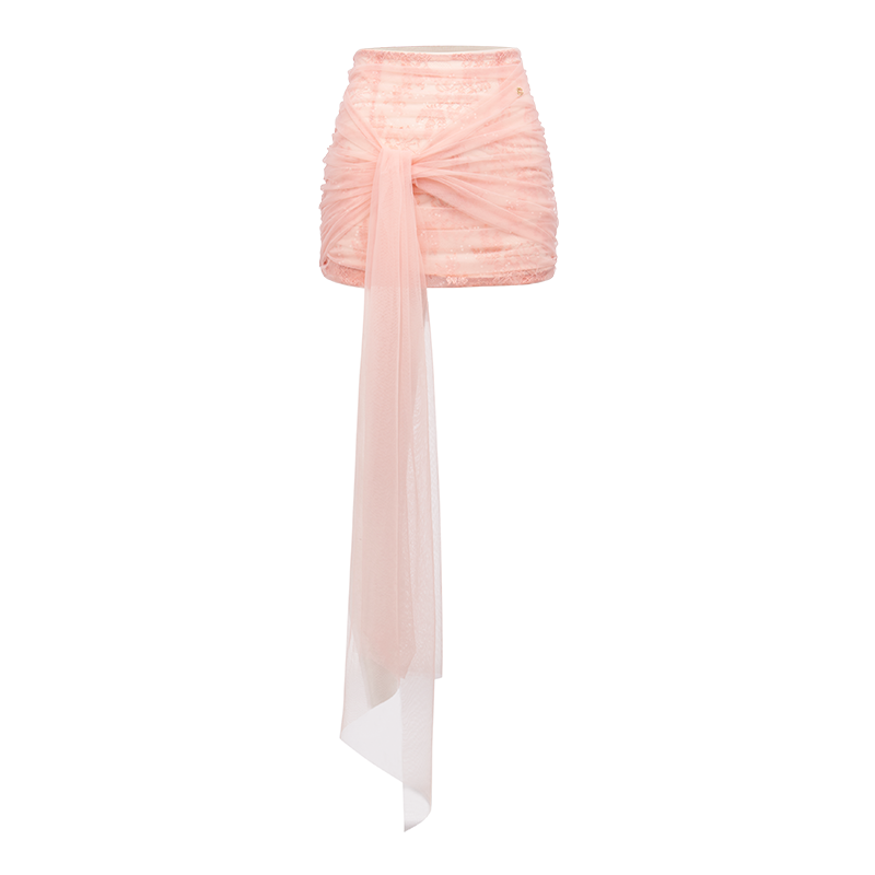 Tassel Ribbon Strapless Top &amp; Tulle Skirt Set