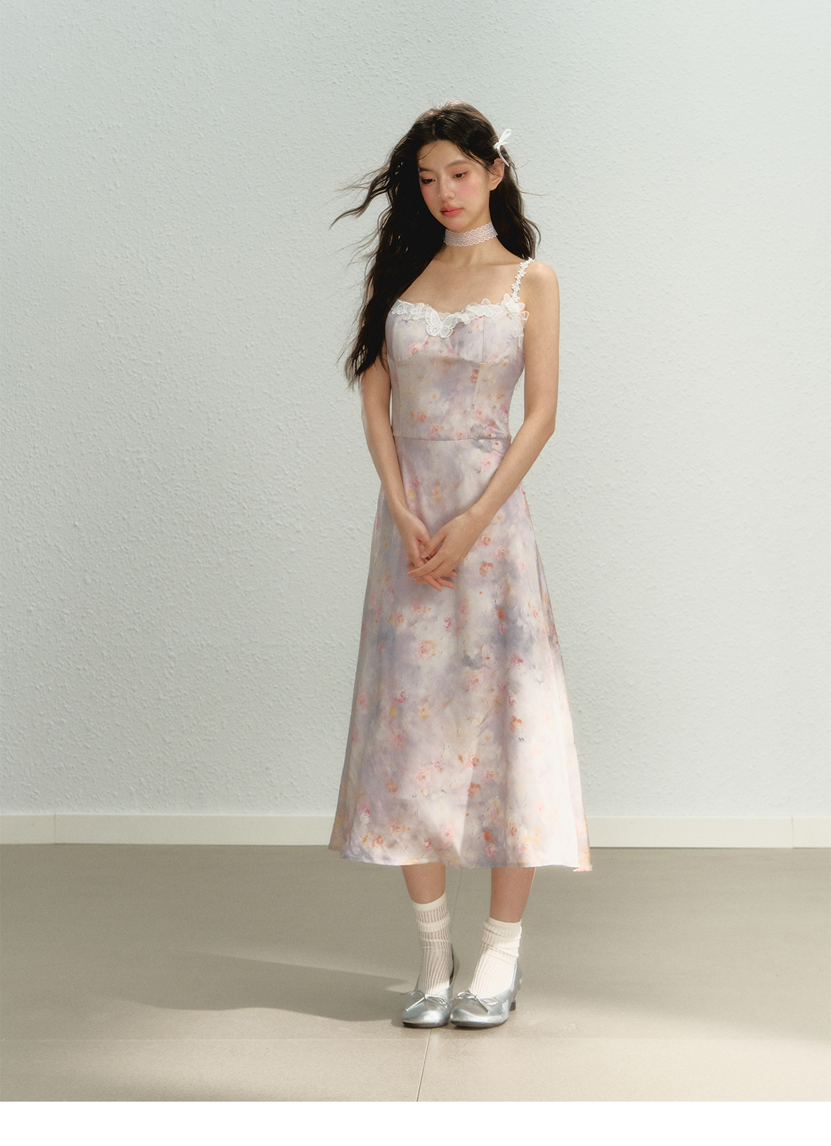 Purple New Chinese Style Printed Cami Dress