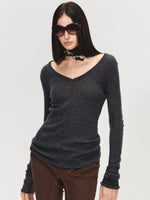Gray V-Neck Wool Base Top