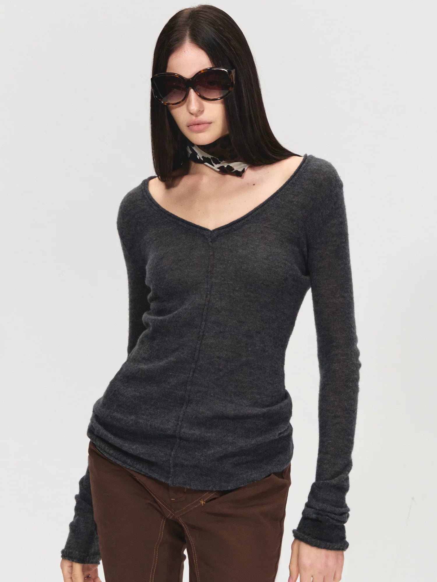 Gray V-Neck Wool Base Top