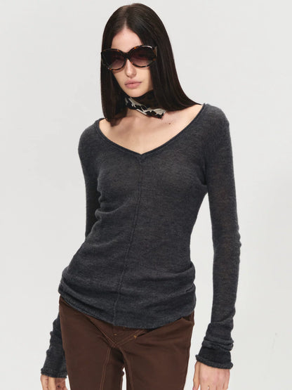 Gray V-Neck Wool Base Top