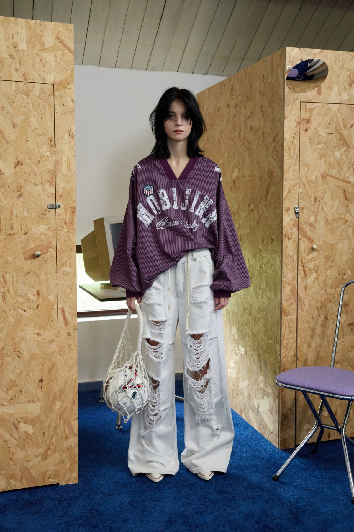 Vintage Plaid V-neck Loose Jersey