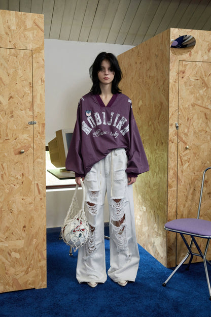 Vintage Plaid V-neck Loose Jersey