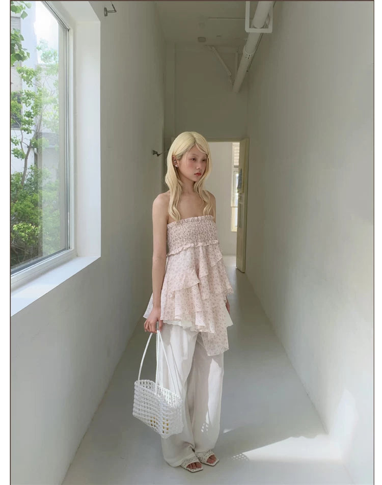 Layered Ruffle Wide-Leg Pants